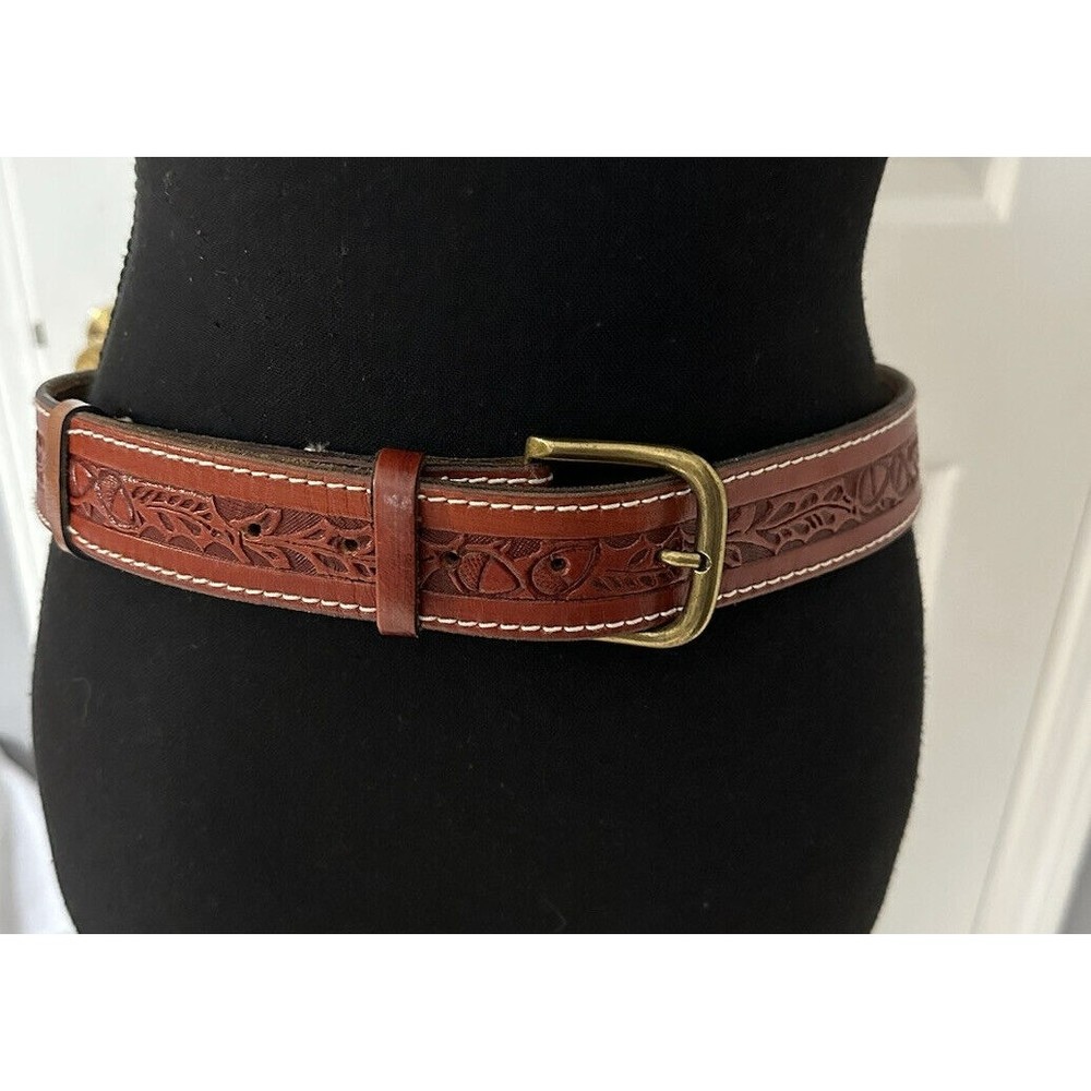 El Rodeo Rust Red Embossed Stitched Leather Belt Western 1.5” Wide 34 -36” Waist
